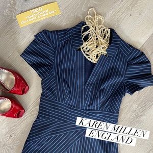 KAREN MILLEN ENGLAD Black/Blue Pencil Dress size4